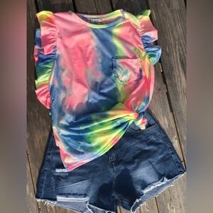 Olivia Tie Dye Top with Flutter Sleeves-NEW